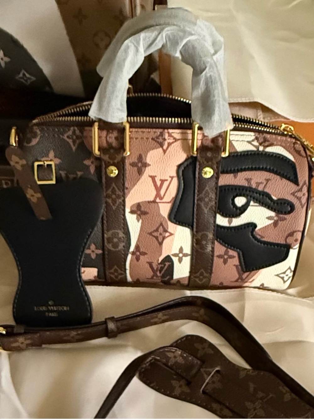 Unique Brown and Pink Monogram Bandoulière Eye-Patch Mini Bag